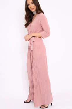 Rebellious Fashion Rose Wrap Front Plisse Leg Jumpsuit - Haiden