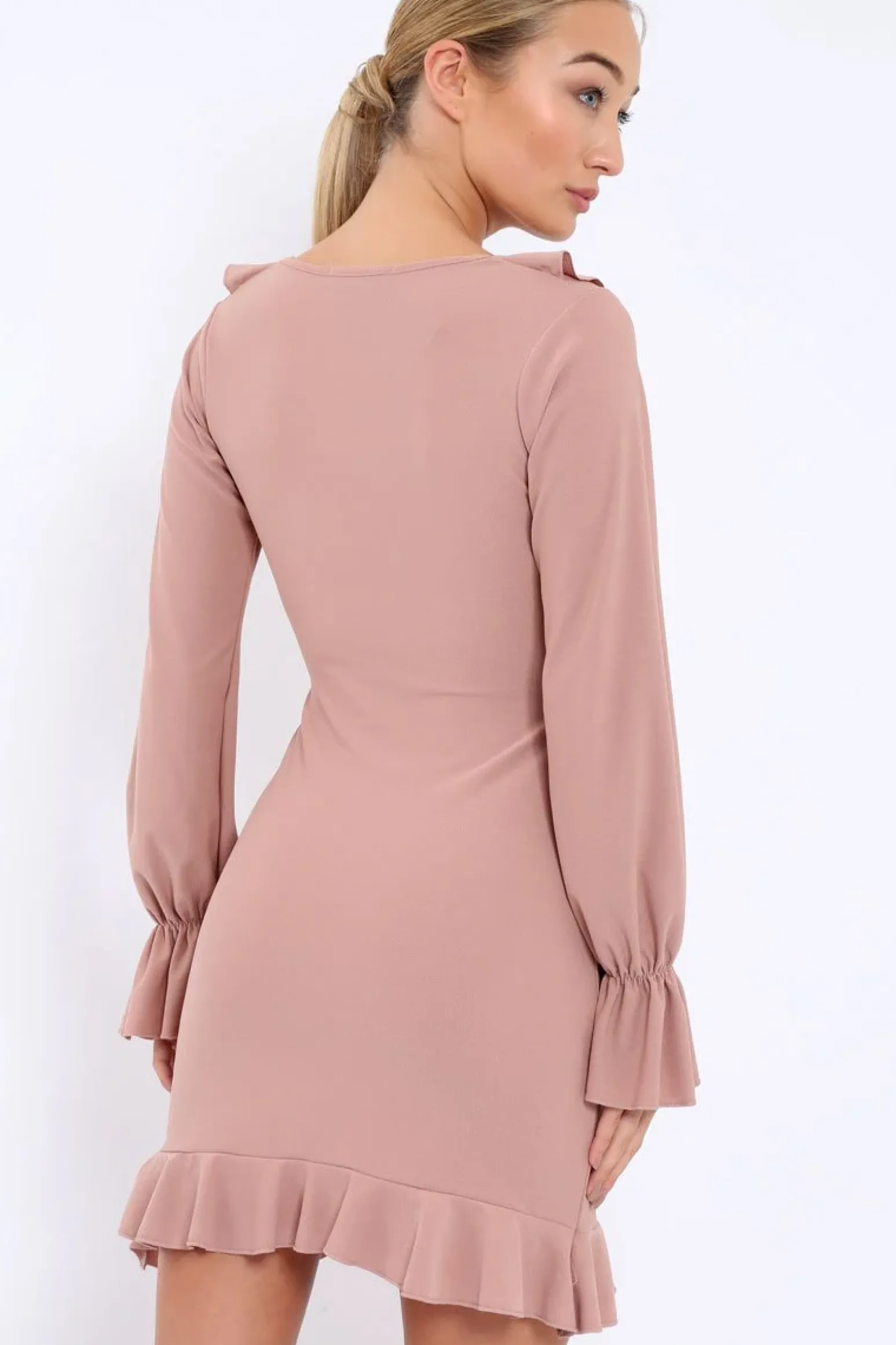 Rebellious Fashion Rose Wrap Mini Dress with Frills - Maleigh