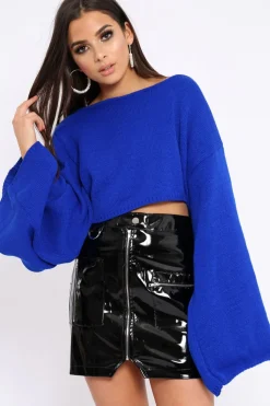 Rebellious Fashion Royal Blue Cropped Batwing Jumper - Carmin