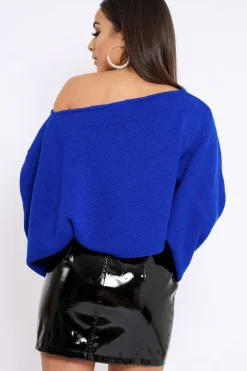 Rebellious Fashion Royal Blue Cropped Batwing Jumper - Carmin