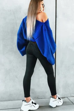 Rebellious Fashion Royal Blue Cropped Batwing Jumper - Carmin