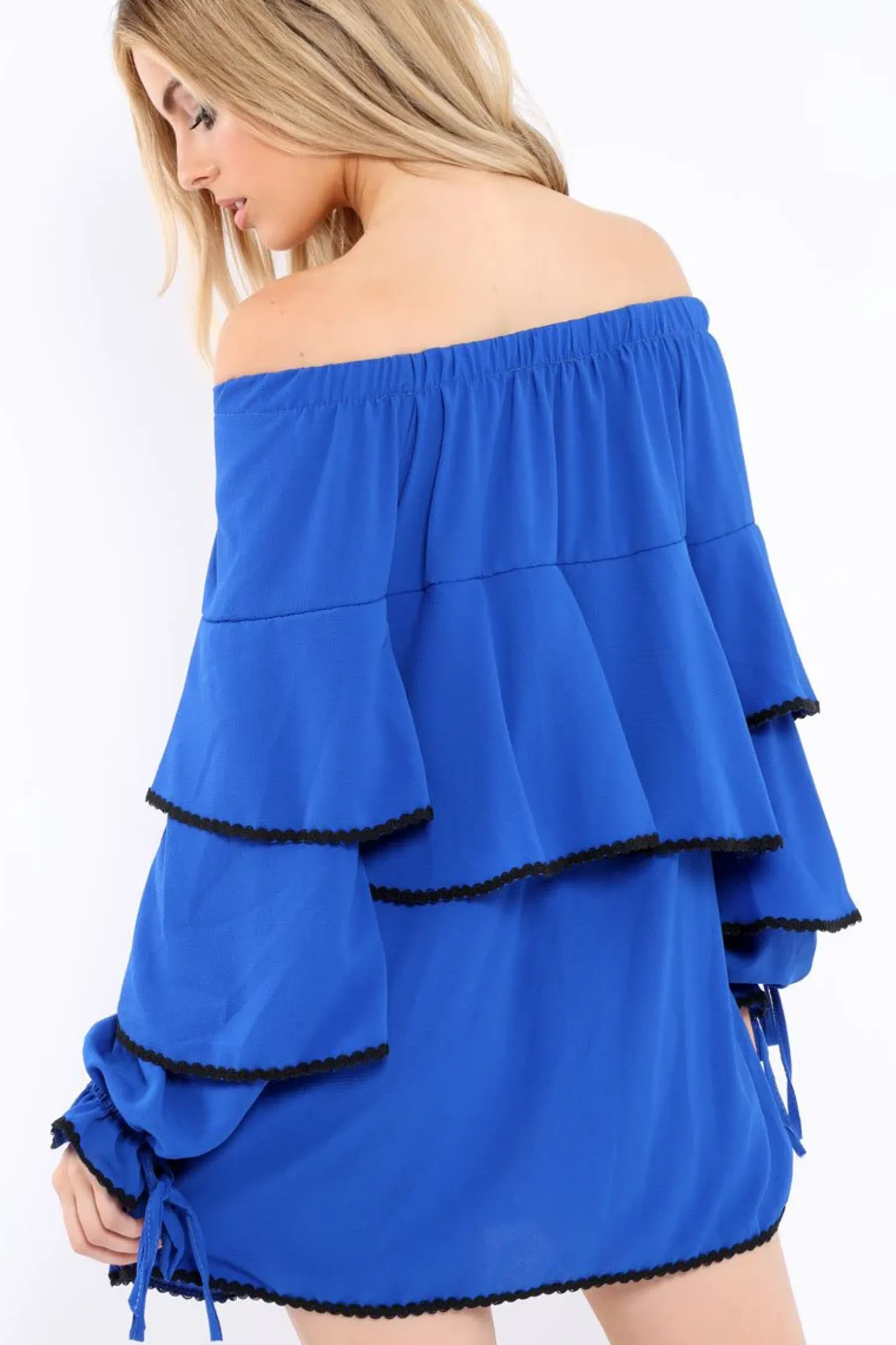Rebellious Fashion Royal Blue Dress With Frills - Arabellah