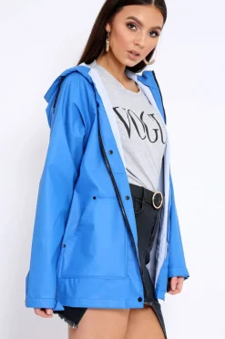 Rebellious Fashion Royal Blue Hooded Rain Jacket - Fox