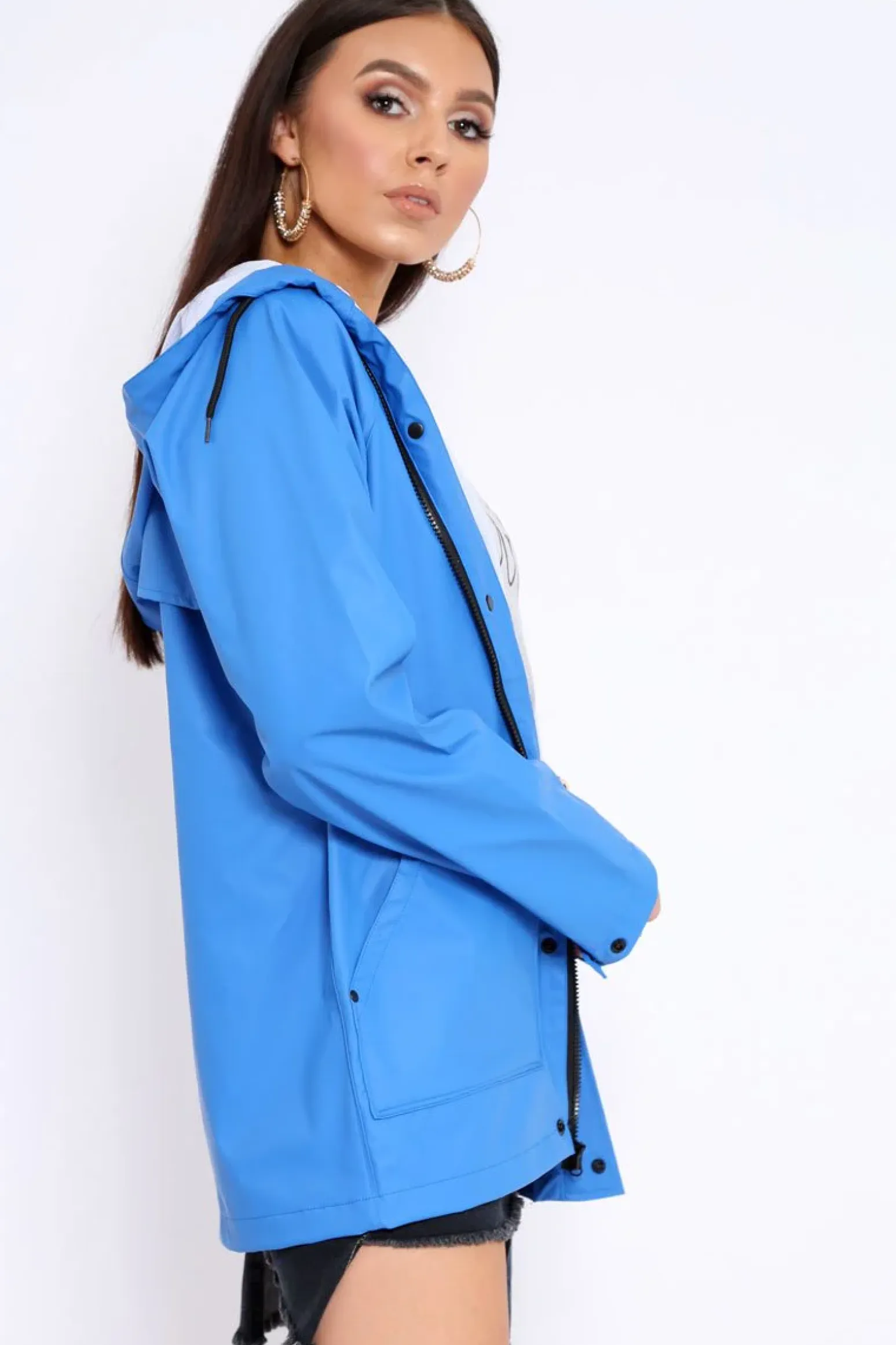 Rebellious Fashion Royal Blue Hooded Rain Jacket - Fox