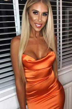 Rebellious Fashion Rust Satin Lace Up Bodycon Mini Dress - Sira