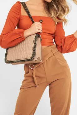 Rebellious Fashion Rust Button Front Puff Sleeve Crop Top - Analiese
