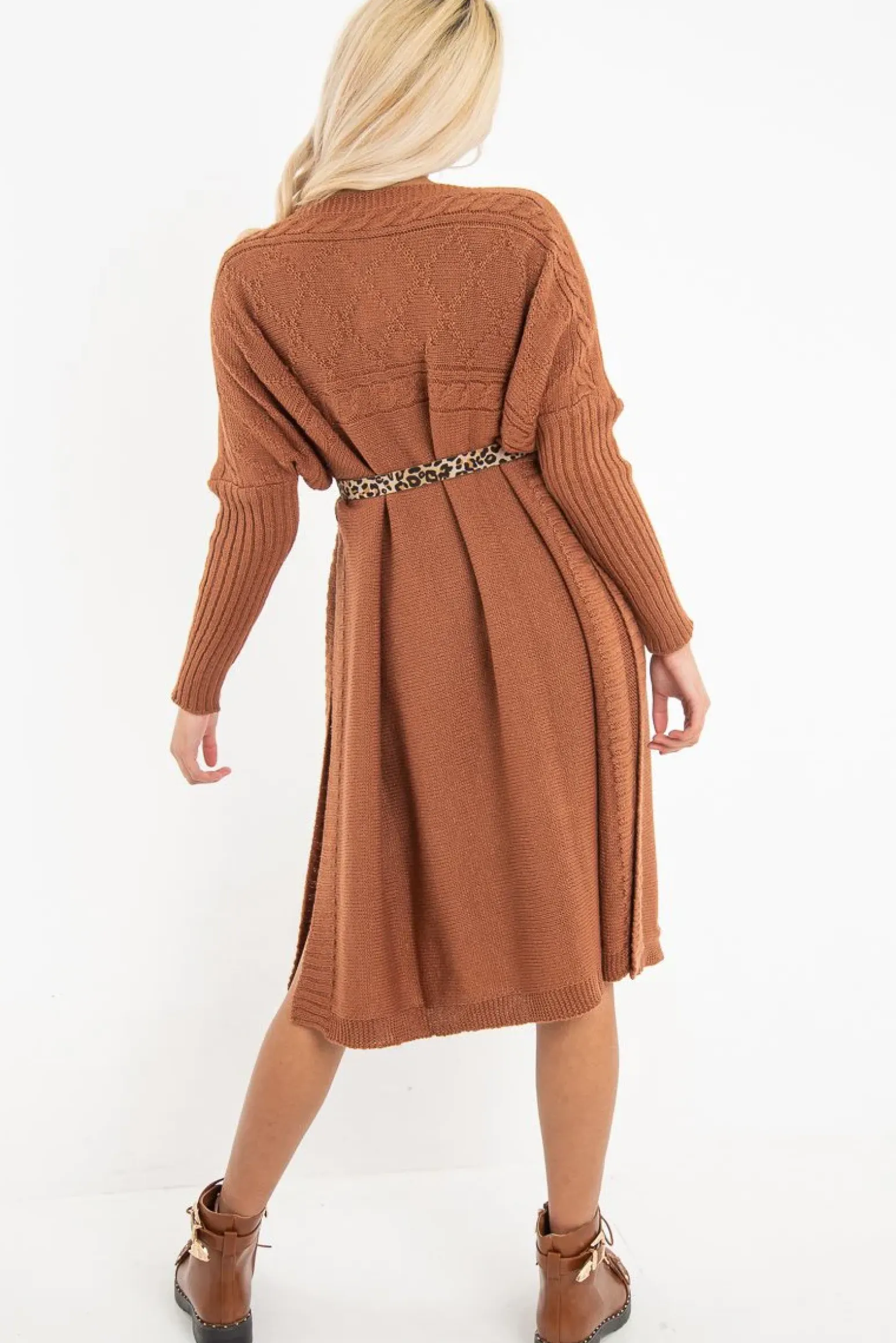 Rebellious Fashion Rust Cable Knit Side Split Jumper Dress - Maniya