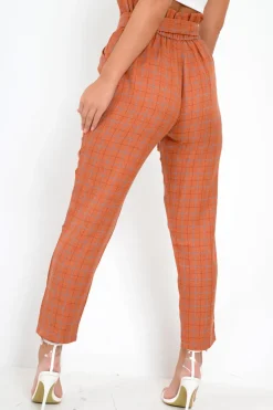 Rebellious Fashion Rust Check Paper Bag Trousers - Irma