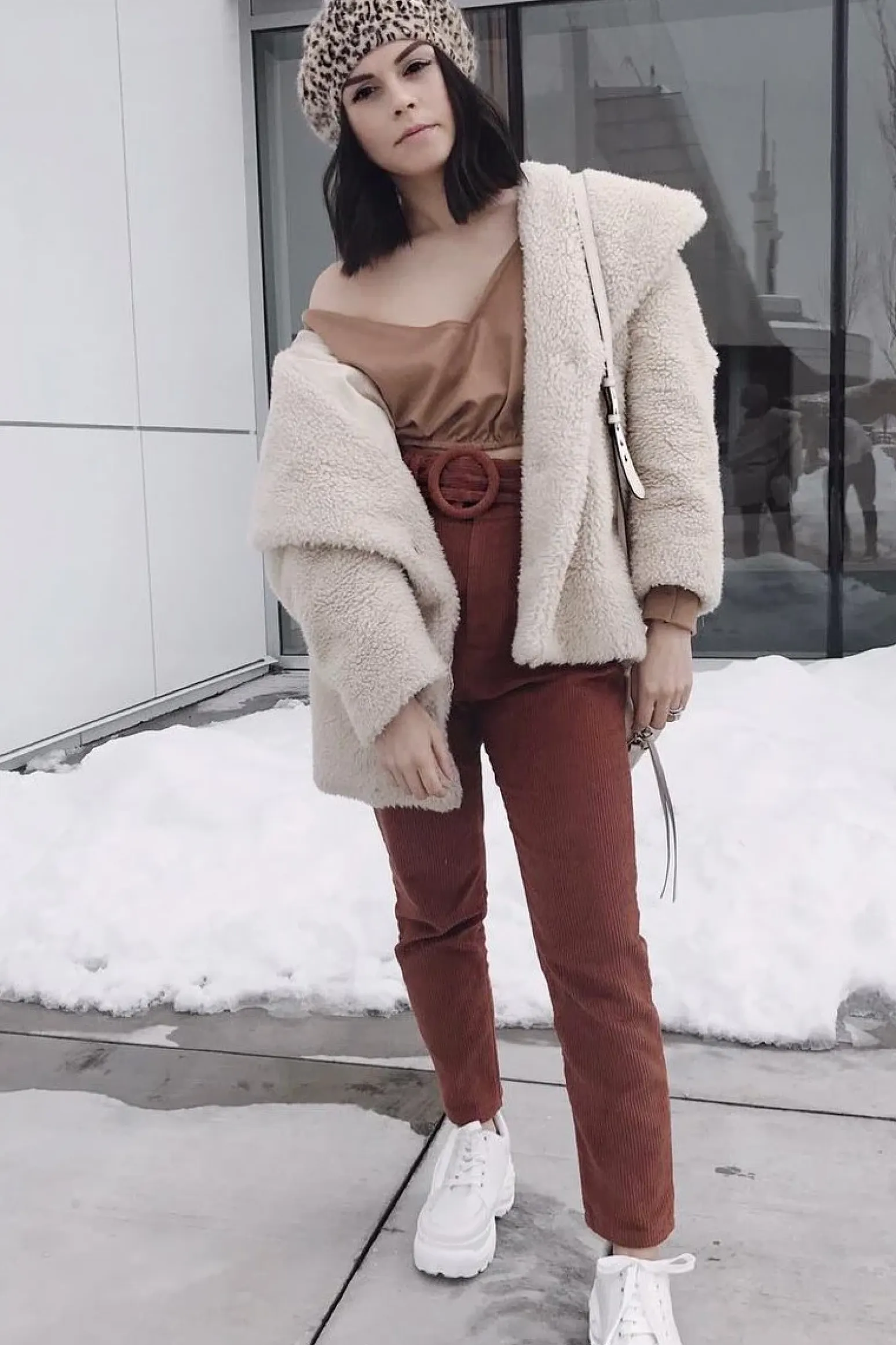 Rebellious Fashion Rust Corduroy Belted Tapered Trousers - Janelle