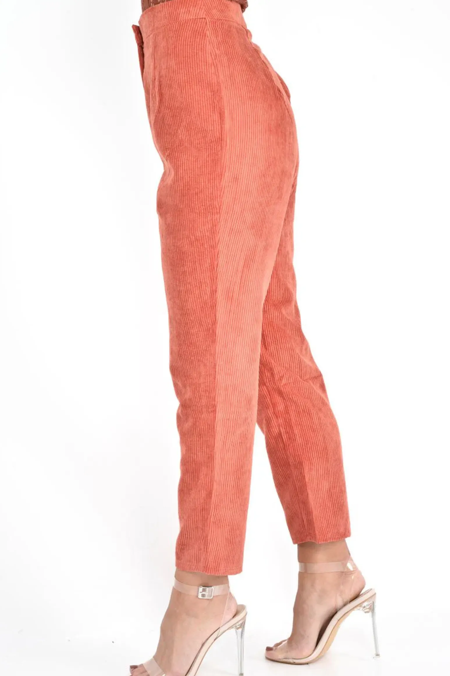 Rebellious Fashion Rust Corduroy High Waist Tapered Trousers - Emmelia