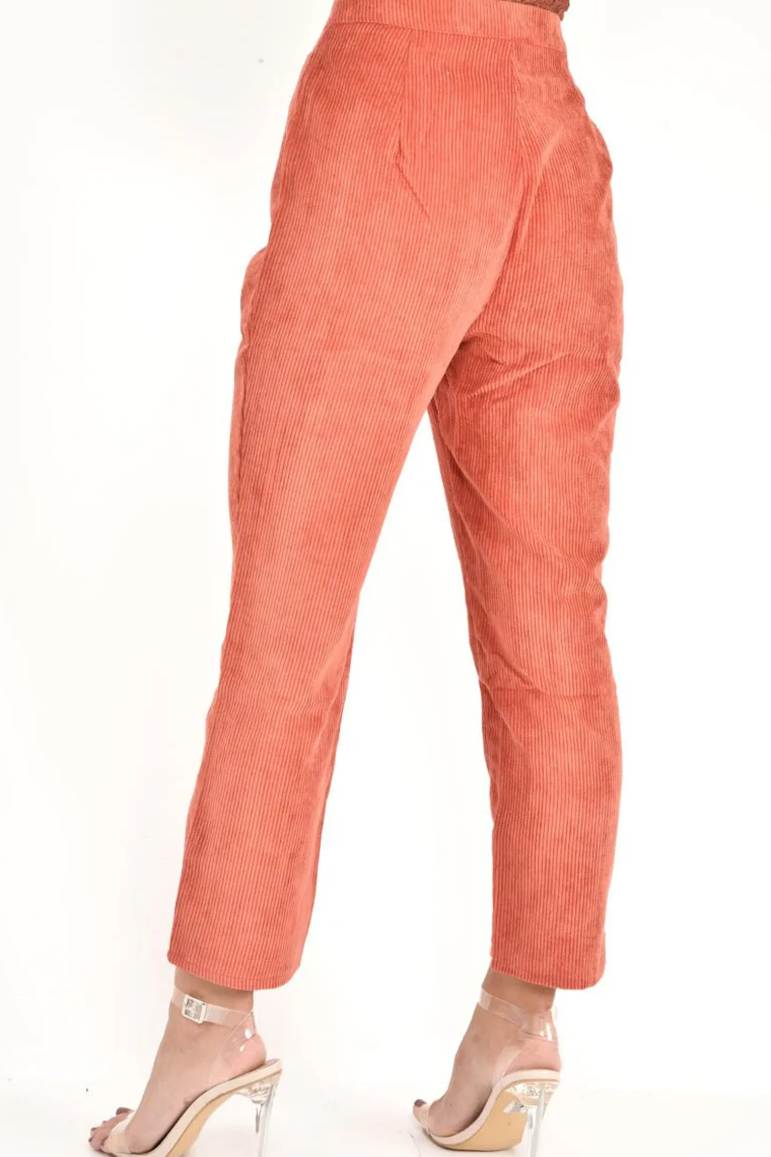 Rebellious Fashion Rust Corduroy High Waist Tapered Trousers - Emmelia