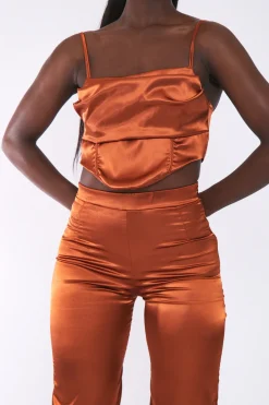 Rebellious Fashion Rust Cowl Neck Satin Corset Top - Skylar