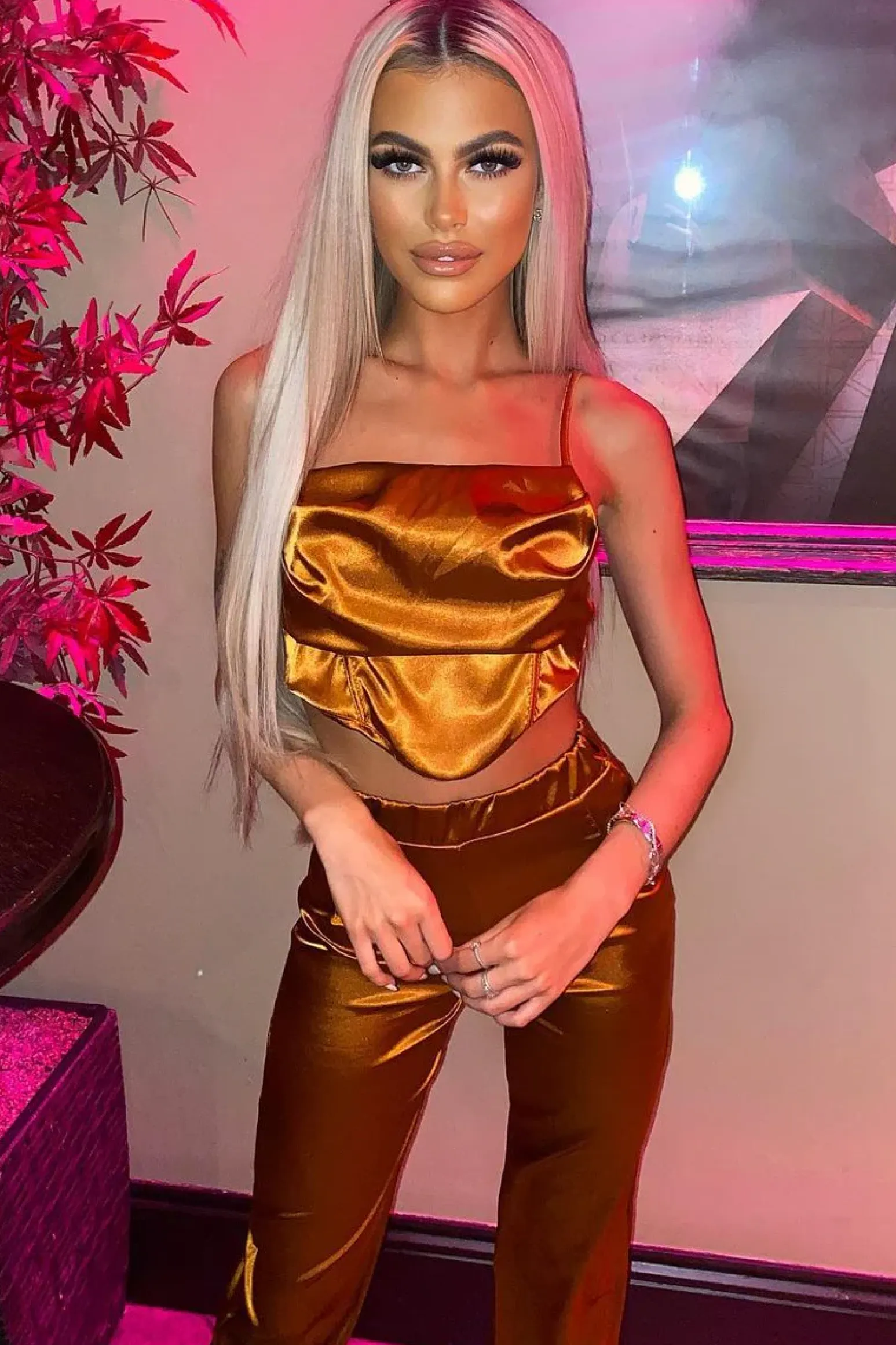 Rebellious Fashion Rust Cowl Neck Satin Corset Top - Skylar