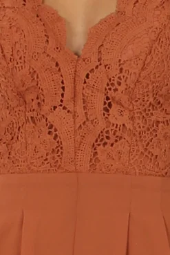 Rebellious Fashion Rust Crochet Cross Back Playsuit - Quinn
