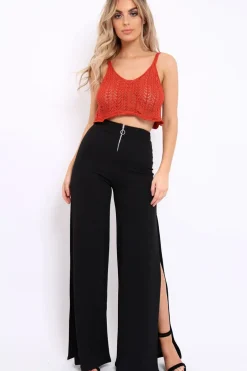 Rebellious Fashion Rust Crochet Scalloped Hem Crop Top - Alexi