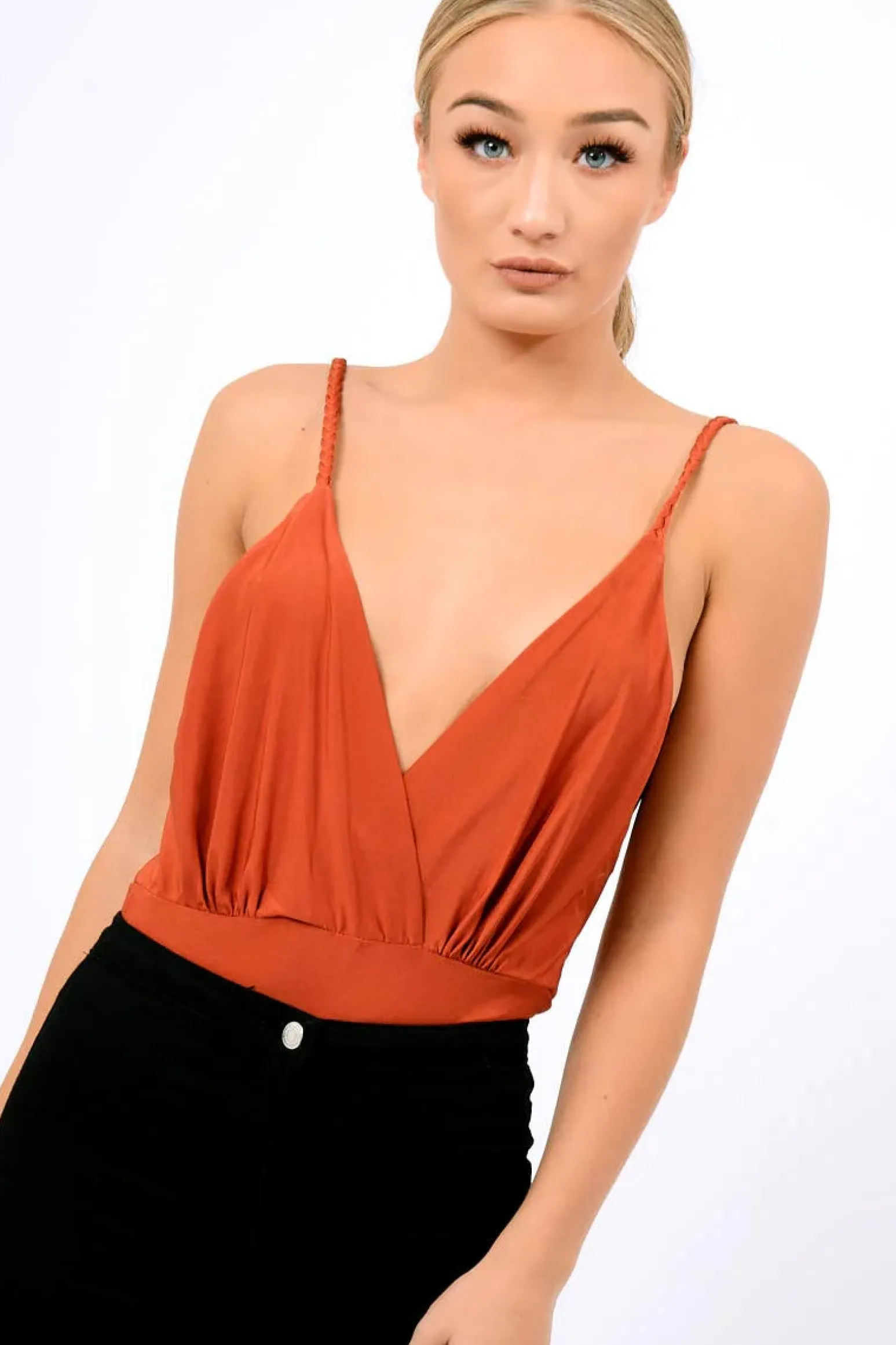 Rebellious Fashion Rust Cross Front Bodysuit - Tarren