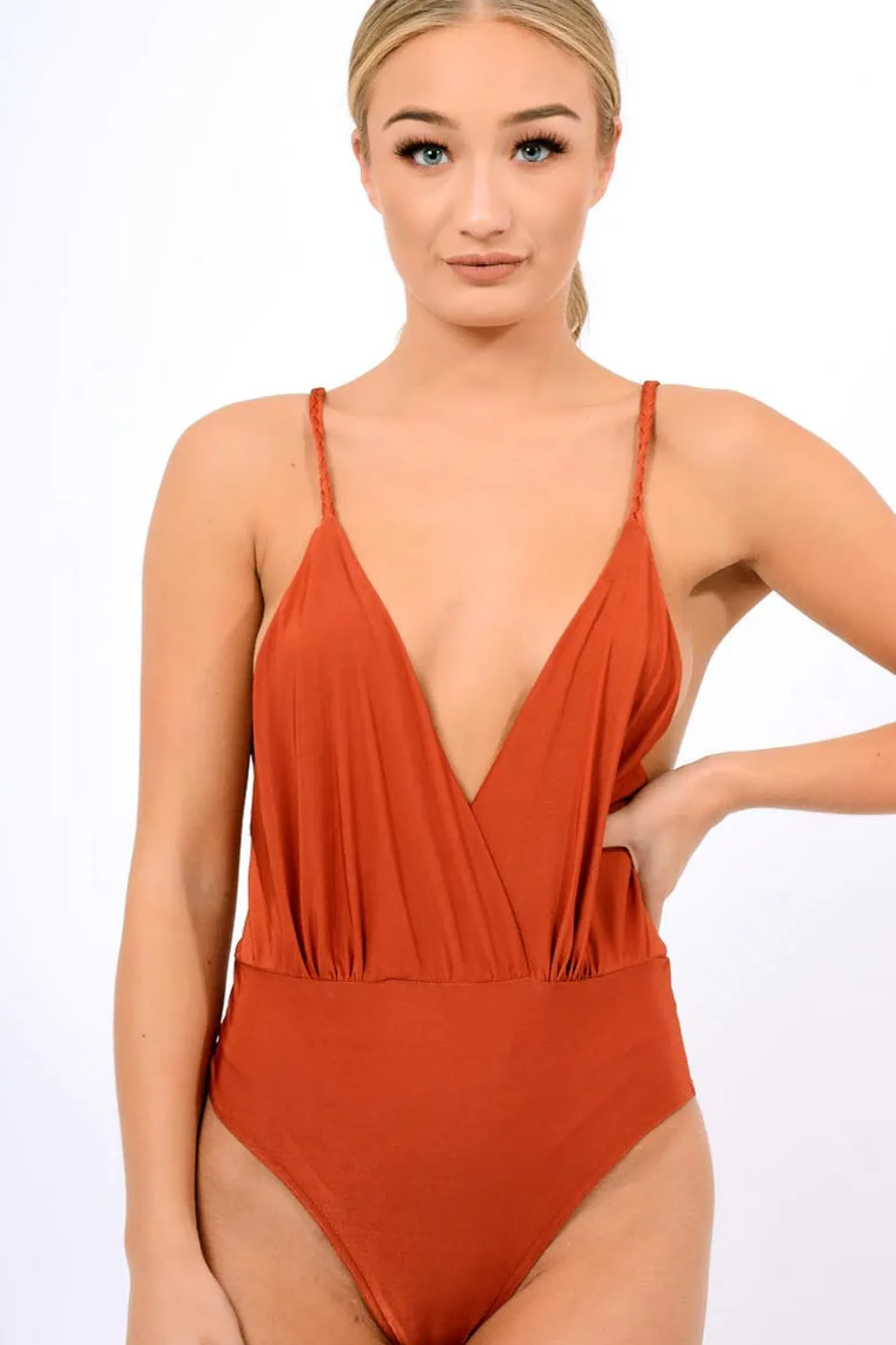 Rebellious Fashion Rust Cross Front Bodysuit - Tarren