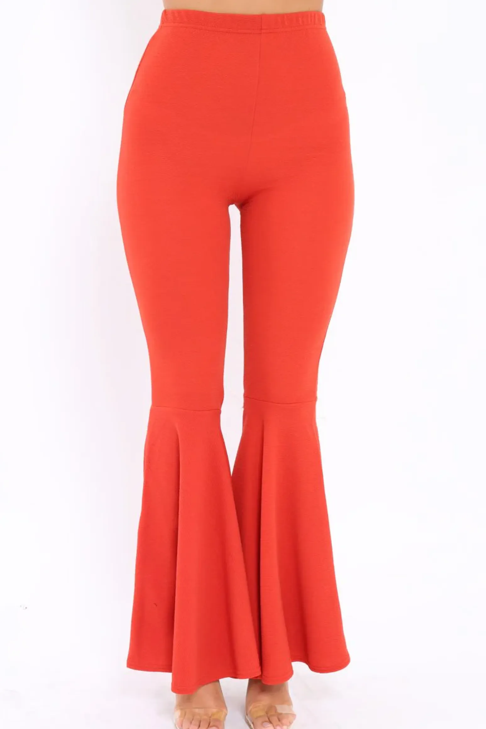 Rebellious Fashion Rust Extreme Flare Trousers - Becki