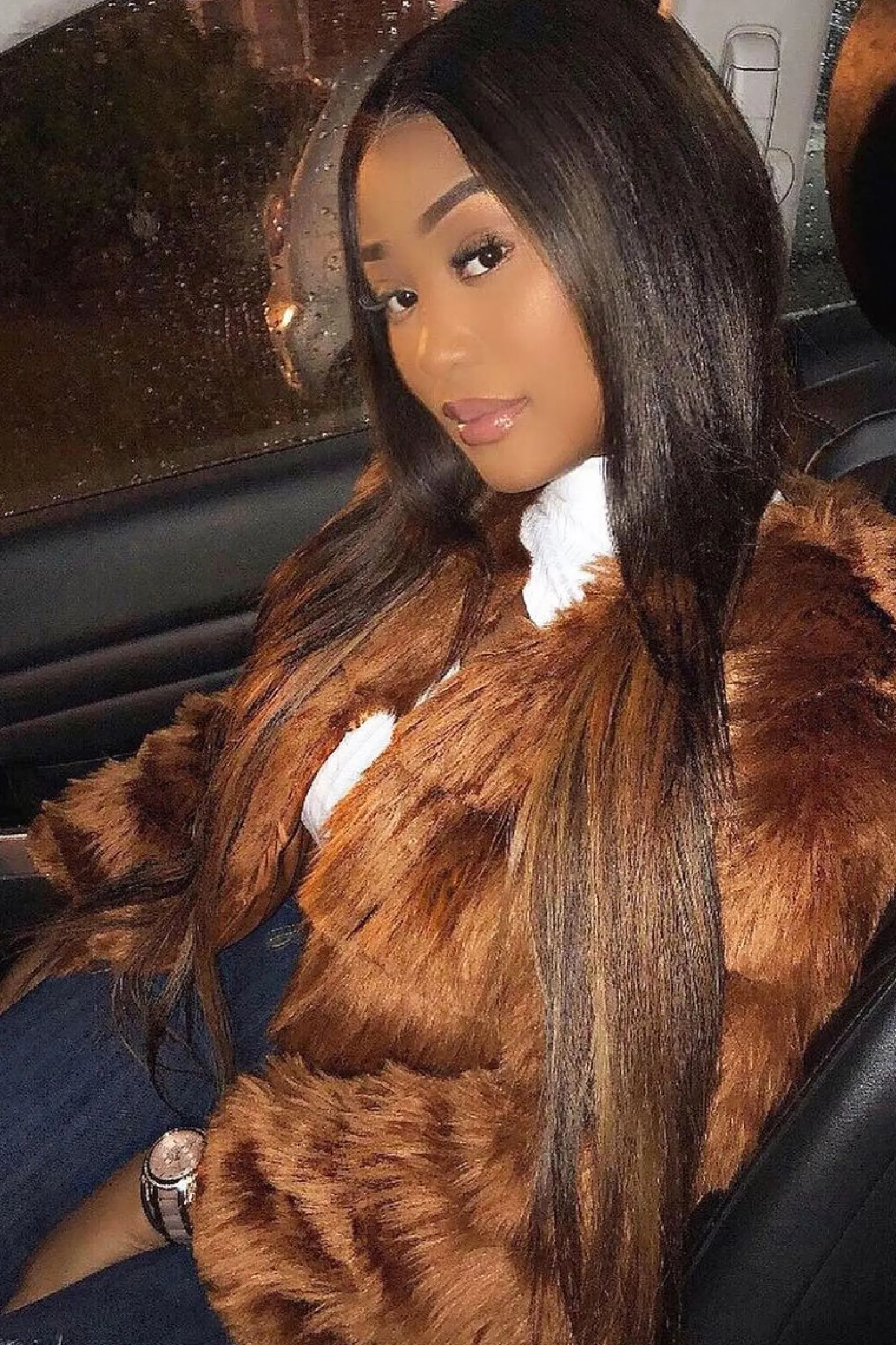Rebellious Fashion Rust Faux Fur Jacket - Estelle