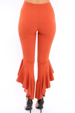 Rebellious Fashion Rust Frill Hem Trousers - Ashlie