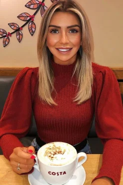 Rebellious Fashion Rust High Neck Balloon Sleeve Jumper - Harriet