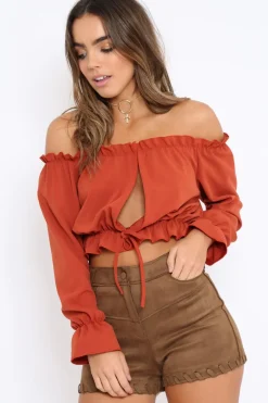 Rebellious Fashion Rust Key Hole Bust Crop Top - Caitie