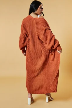 Rebellious Fashion Rust Longline Knit Maxi Cardigan - Ema