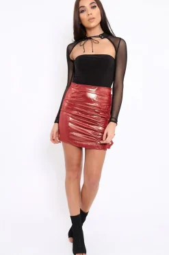 Rebellious Fashion Rust Metallic Ruffle Skirt - Lita