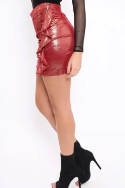 Rebellious Fashion Rust Metallic Ruffle Skirt - Lita