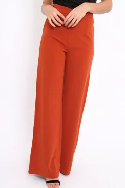 Rebellious Fashion Rust Orange High Waist Flare Trousers -Tisha