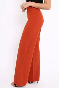 Rebellious Fashion Rust Orange High Waist Flare Trousers -Tisha