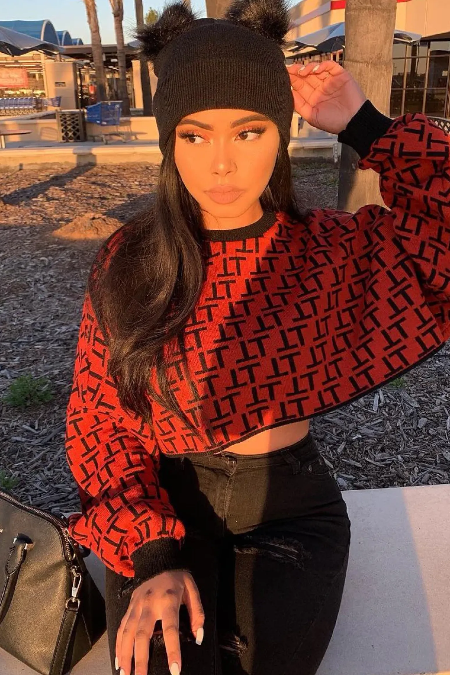 Rebellious Fashion Rust Repeat Print Crop Jumper - Ryhanna