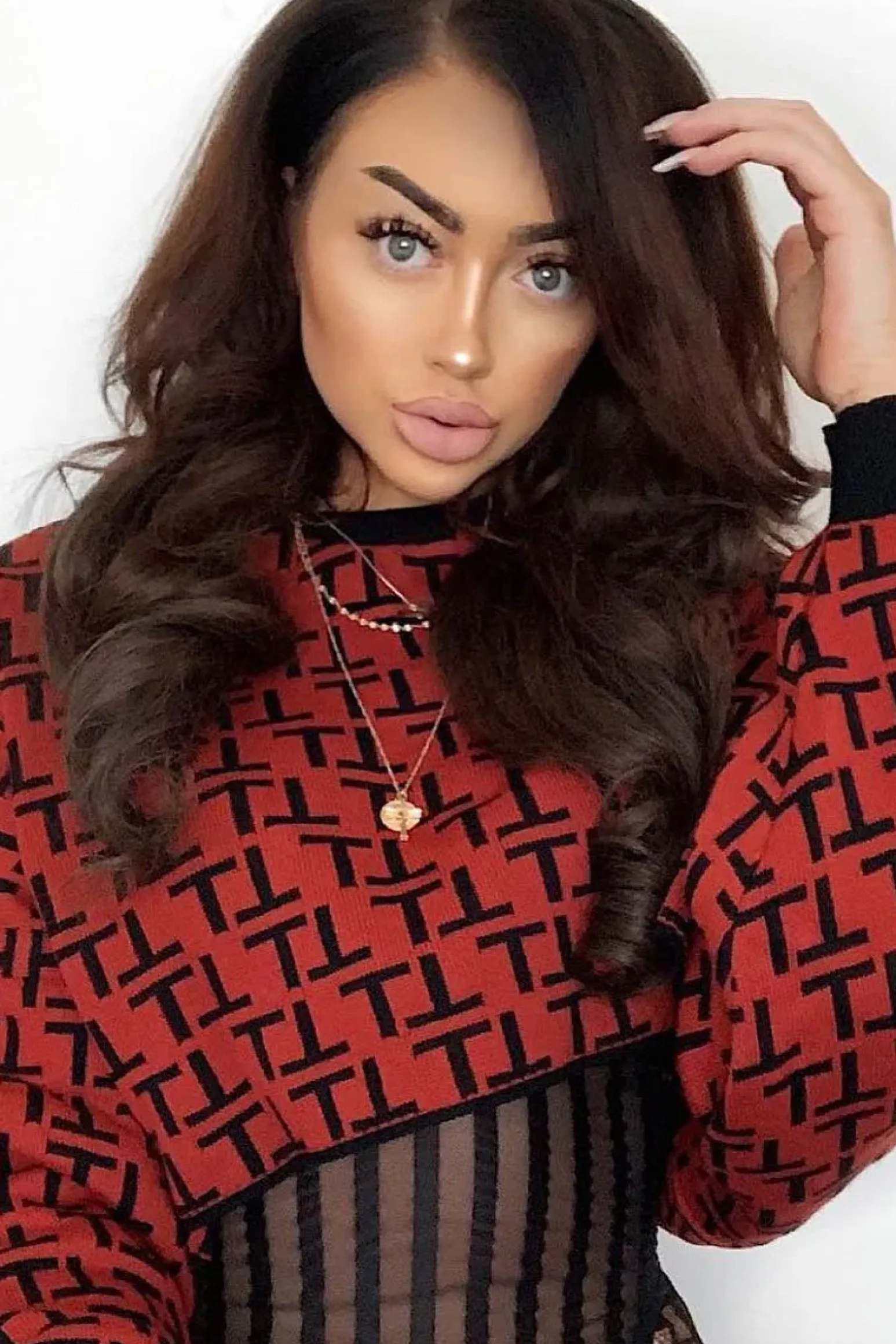 Rebellious Fashion Rust Repeat Print Crop Jumper - Ryhanna