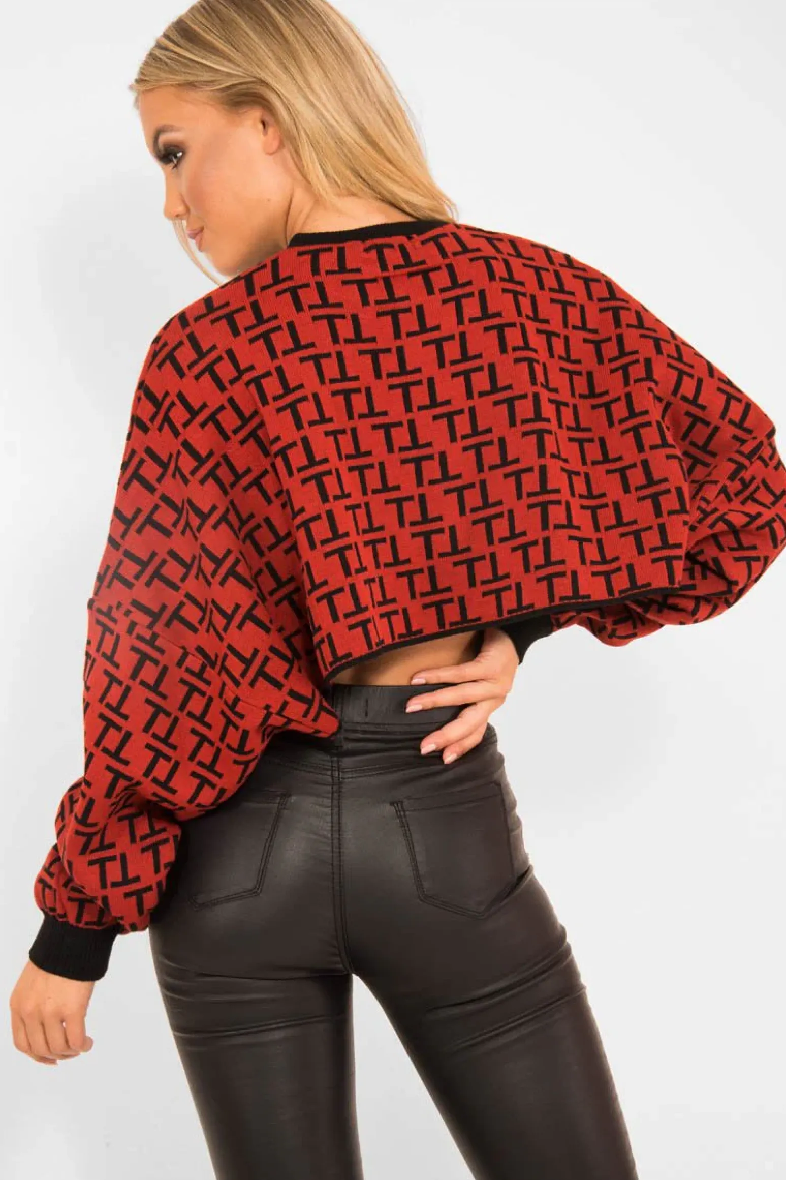 Rebellious Fashion Rust Repeat Print Crop Jumper - Ryhanna