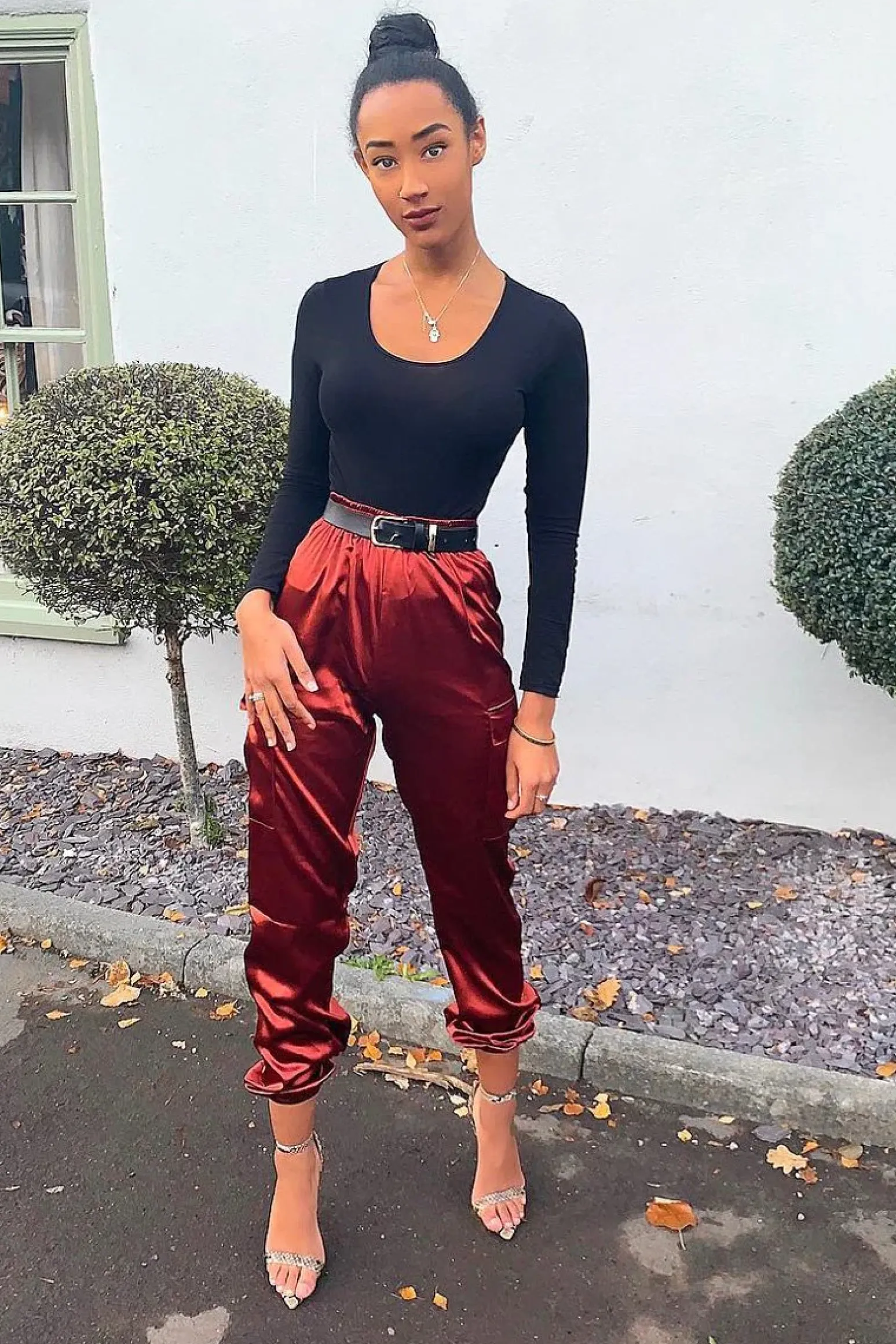 Rebellious Fashion Rust Satin Cargo Trousers - Khyla