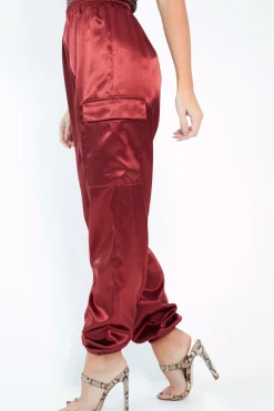 Rebellious Fashion Rust Satin Cargo Trousers - Khyla