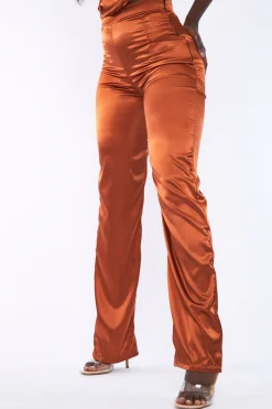 Rebellious Fashion Rust Satin Straight Leg Trousers - Rose