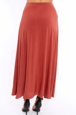 Rebellious Fashion Rust Side Split Maxi Skirt - Gina