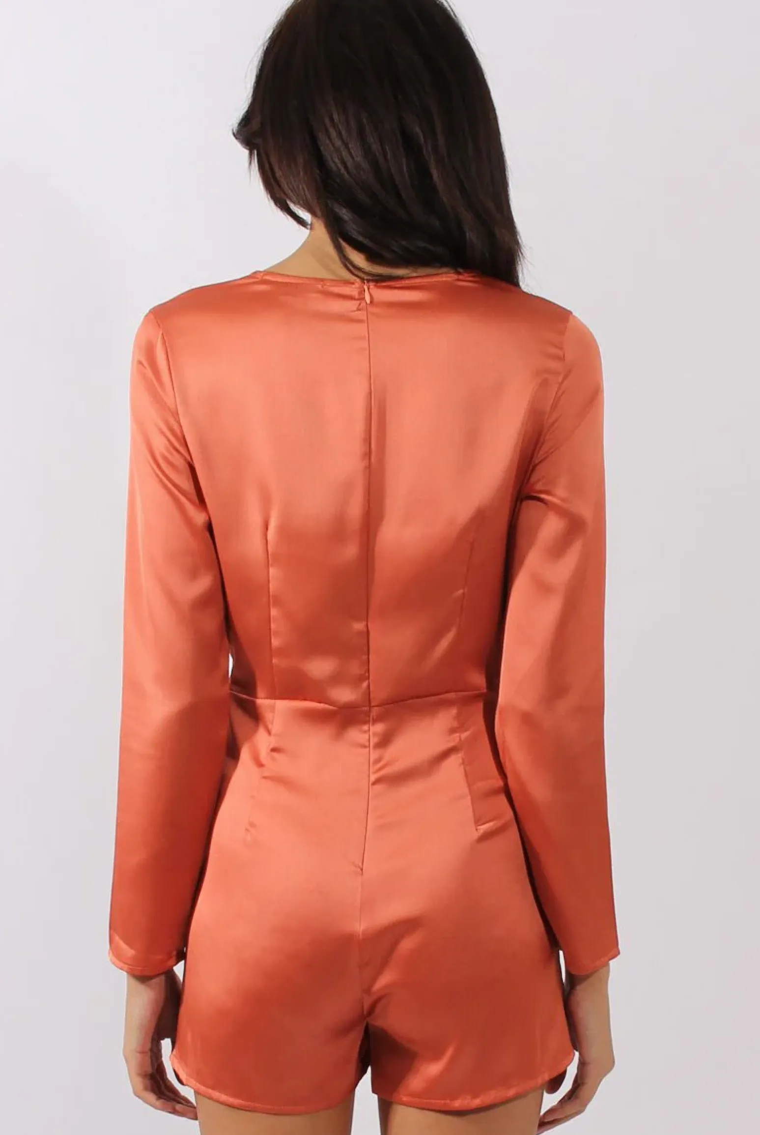 Rebellious Fashion Rust Silky Front Twist Playsuit - Venus