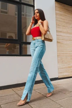 Rebellious Fashion Rust Slinky Square Neck Bodysuit - Sadie