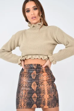 Rebellious Fashion Rust Snake Coated Mini Skirt - Lydianna