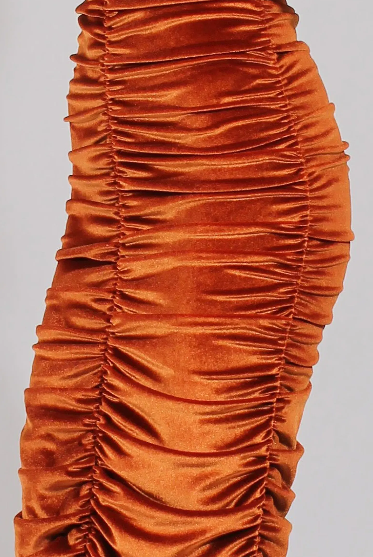 Rebellious Fashion Rust Velvet Ruched Bardot Bodycon Dress - Louise