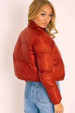 Rebellious Fashion Rust Zip Front Puffer Coat - Vicki