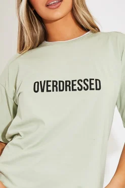 Rebellious Fashion Sage Overdressed Slogan T-shirt Dress - Malia
