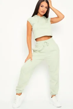 Rebellious Fashion Sage Cropped Hoodie Joggers Loungewear Co-ord - Kylie
