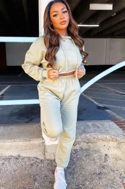 Rebellious Fashion Sage Cropped Oversized Hoodie and Joggers Co-ord - Karenza