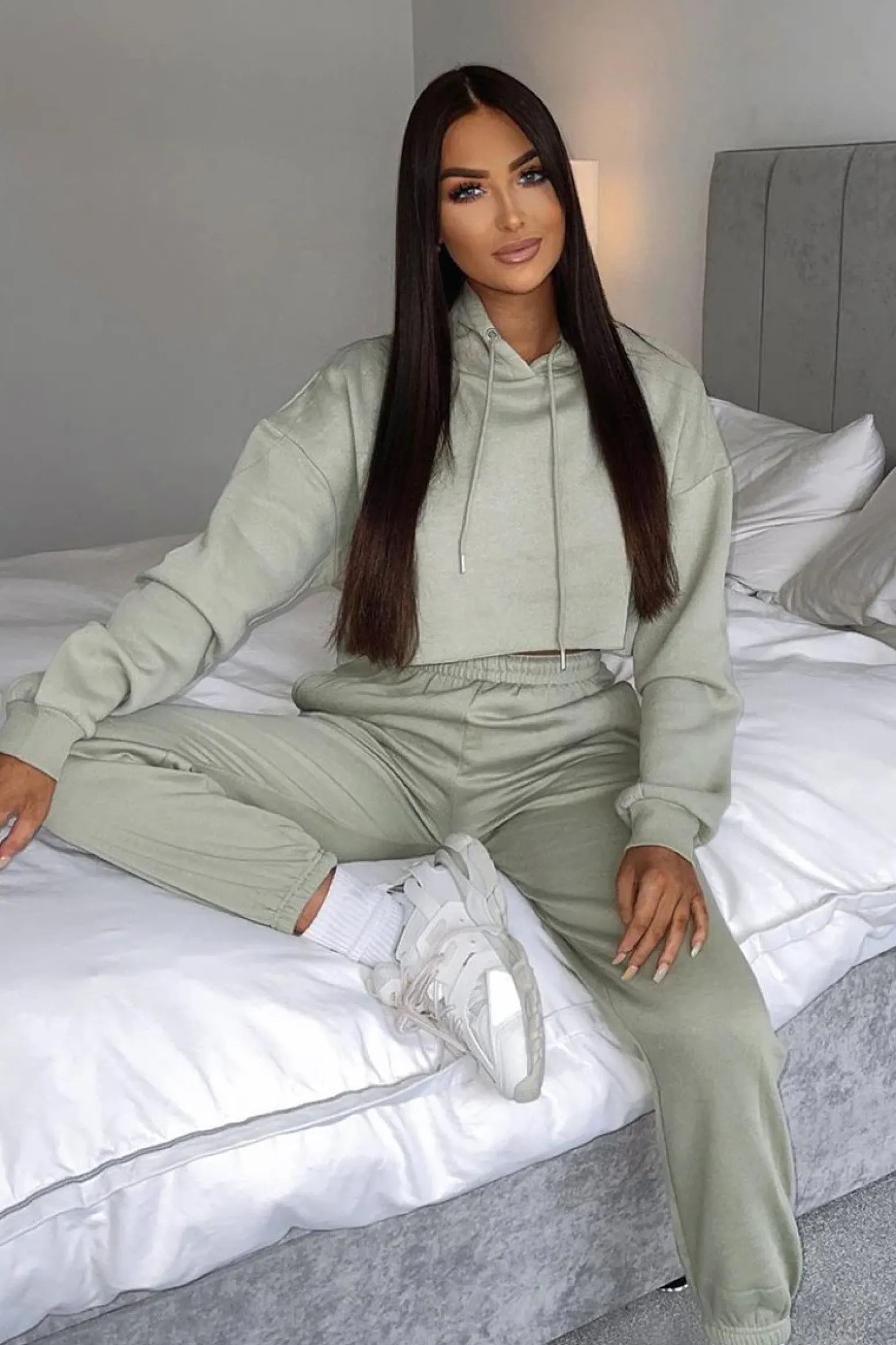 Rebellious Fashion Sage Cropped Oversized Hoodie and Joggers Co-ord - Karenza