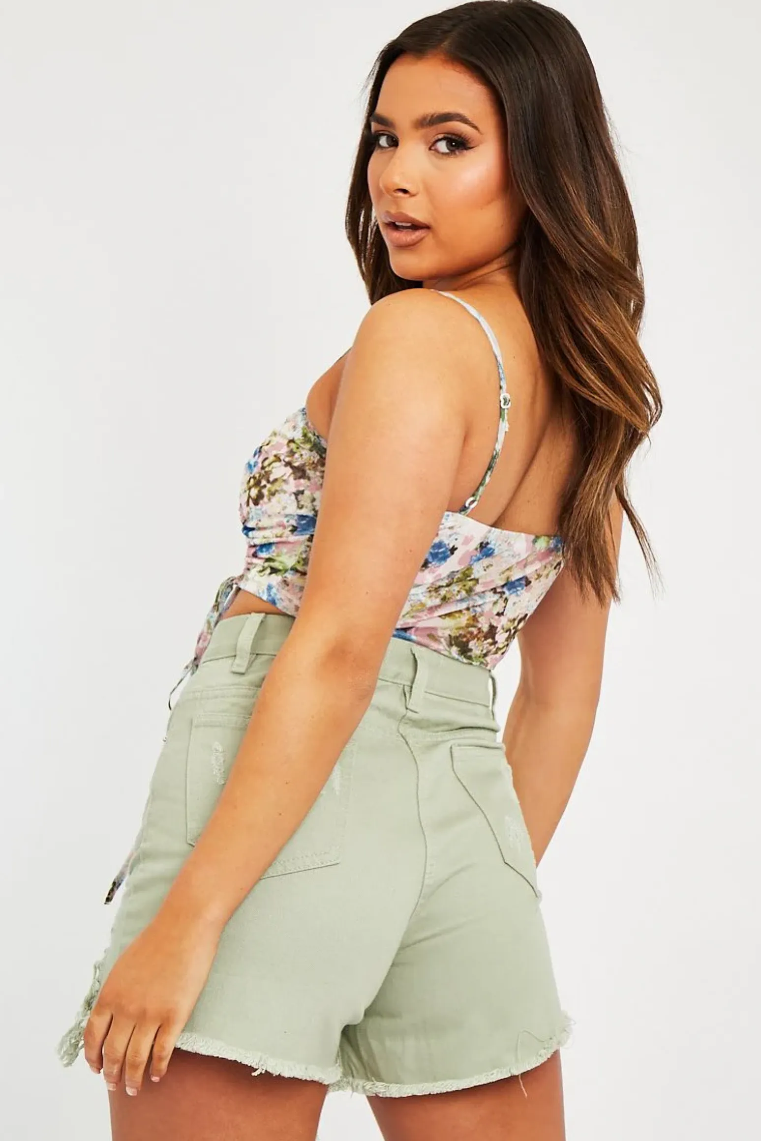 Rebellious Fashion Sage Denim Extreme Rip Front Shorts - Aarya