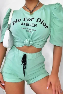 Rebellious Fashion Sage Die For Dior T-shirt and Shorts Loungewear Co-ord - Kaelie