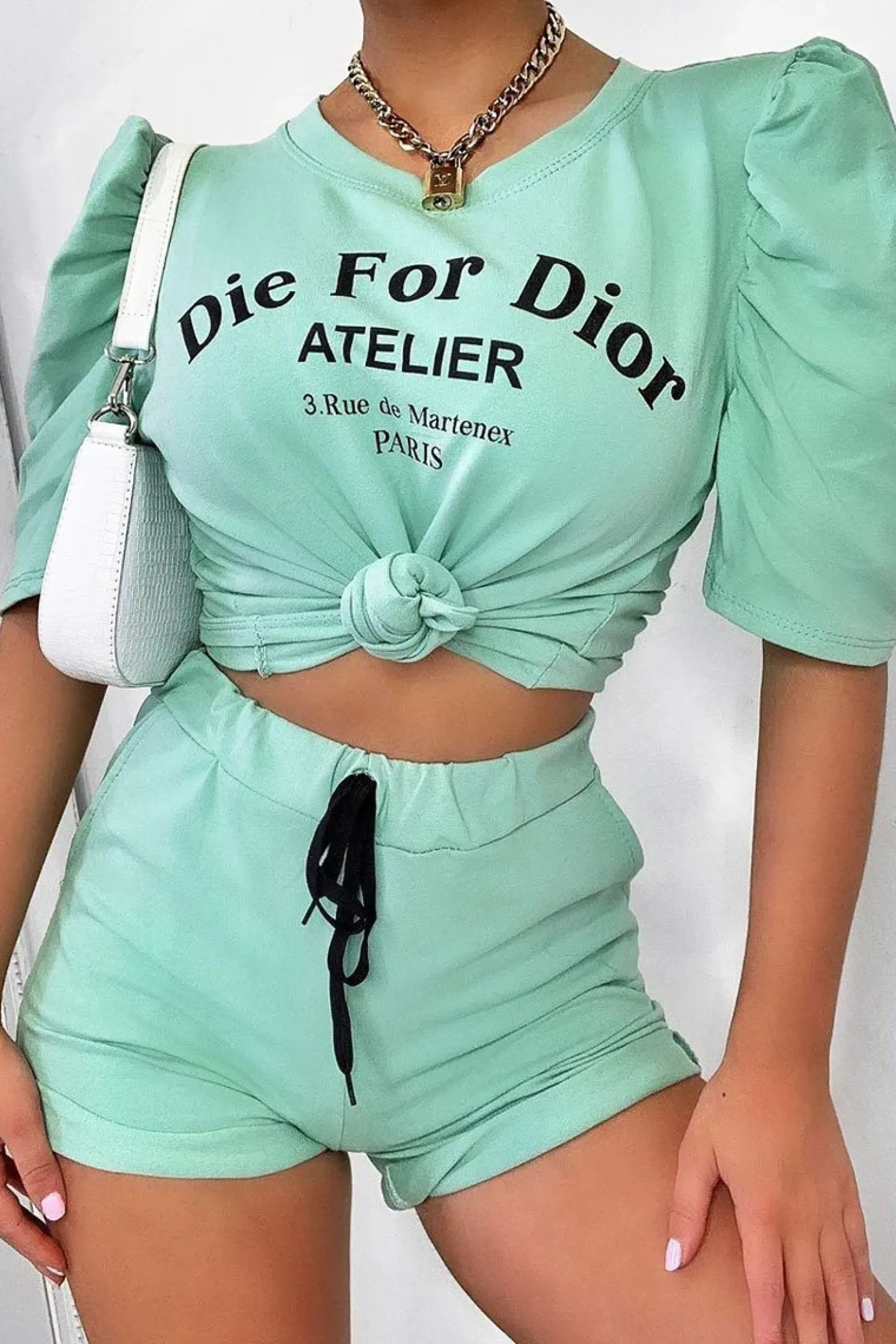 Rebellious Fashion Sage Die For Dior T-shirt and Shorts Loungewear Co-ord - Kaelie